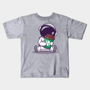 Cute Astronaut Holding Coffee Cup Kids T-Shirt